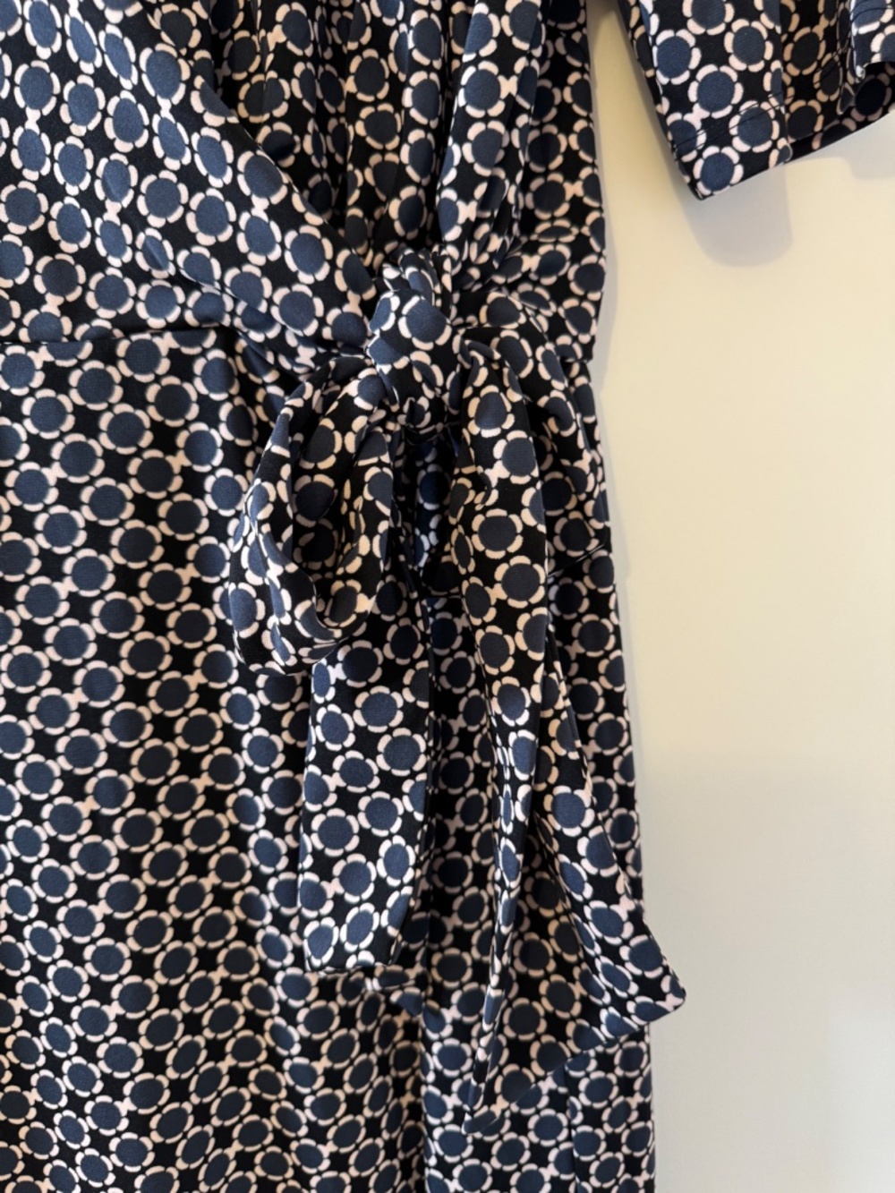 Ann Taylor Wrap Dress XL Navy White Geometric Print Short Sleeve - Picture 3 of 8